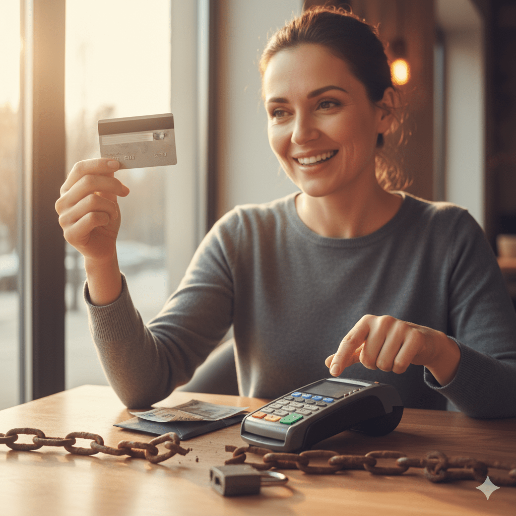 Mujer recuperando su libertad financiera tras superar un divorcio con violencia económica.